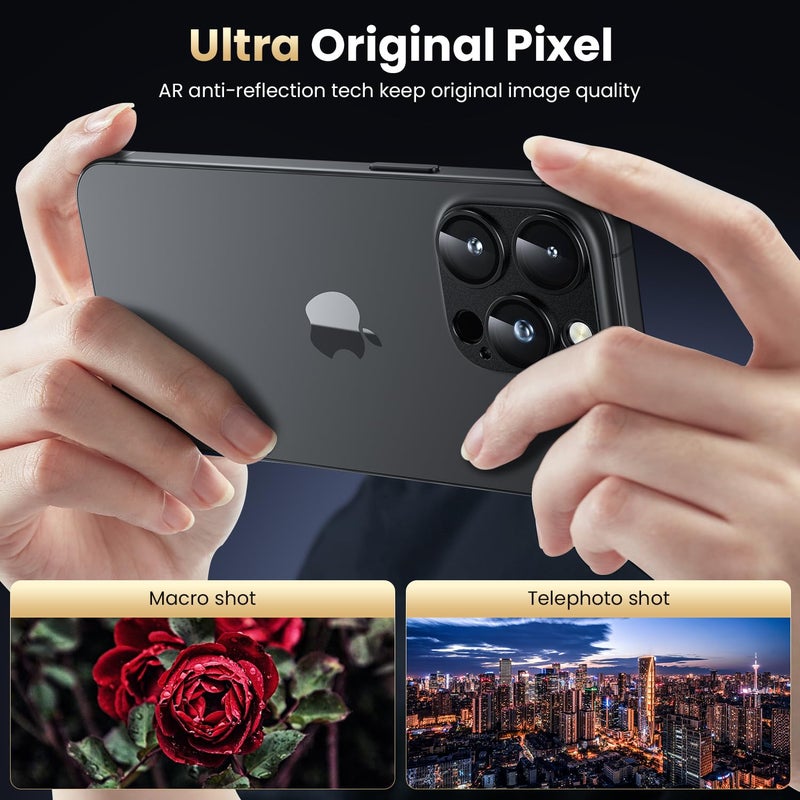 WSKEN for iPhone 16 Pro/iPhone 16 Pro Max Camera Lens Protector, [Military Grade Shatterproof] [Strong Adsorption] Metal Aluminum Alloy Tempered Glass Camera Screen Protector, Black Titanium - Image 2