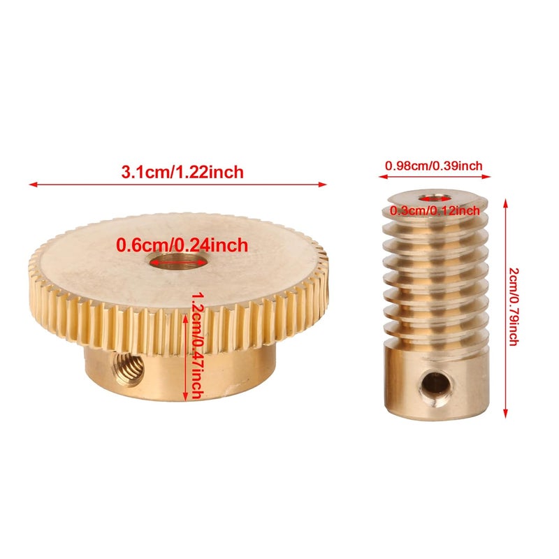 CNBTR Yellow 3MM Hole Dia Brass Gear Shaft + 31MM OD 60 T Brass Gear Wheel 0.5 Modulus Set - Image 3