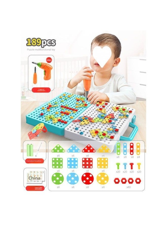 Screw-twisting Toy Children's Nail Electric Drill Work Box Baby Hands-on Assembly Mother Assembly Building Blocks Boy One Piece Wholesale-Color:189 Pieces-2D Puzzle With Electric Drill + Ordinary Ba - Image 1