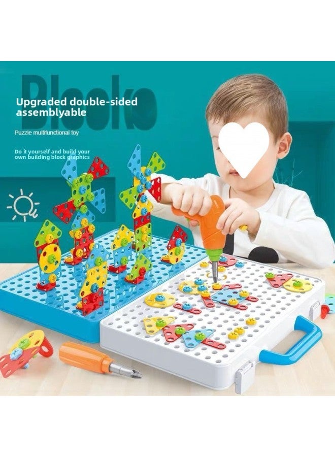 Screw-twisting Toy Children's Nail Electric Drill Work Box Baby Hands-on Assembly Mother Assembly Building Blocks Boy One Piece Wholesale-Color:189 Pieces-2D Puzzle With Electric Drill + Ordinary Ba - Image 2