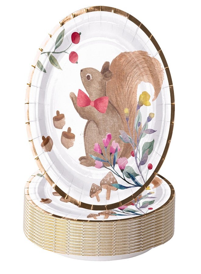 WRAPAHOLIC 25Pcs Christmas Paper Plates - 7 Inch Gold Foil Squirrel Disposable Plates Decorative Dessert Plates for Christmas Party Tableware Supplies Table Decor - Image 1