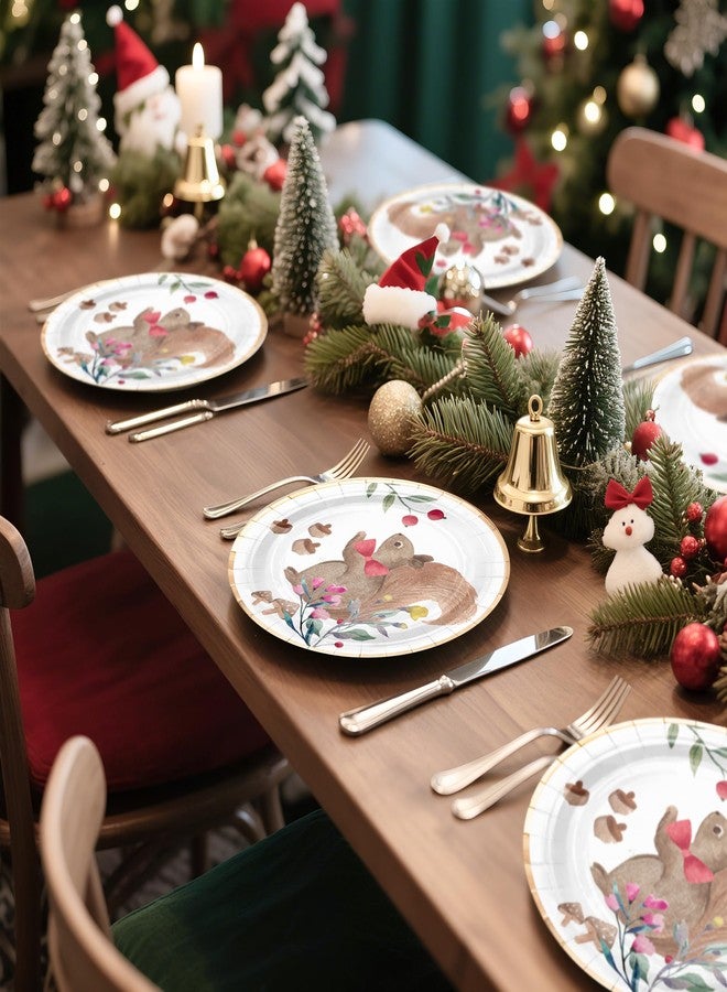 WRAPAHOLIC 25Pcs Christmas Paper Plates - 7 Inch Gold Foil Squirrel Disposable Plates Decorative Dessert Plates for Christmas Party Tableware Supplies Table Decor - Image 3