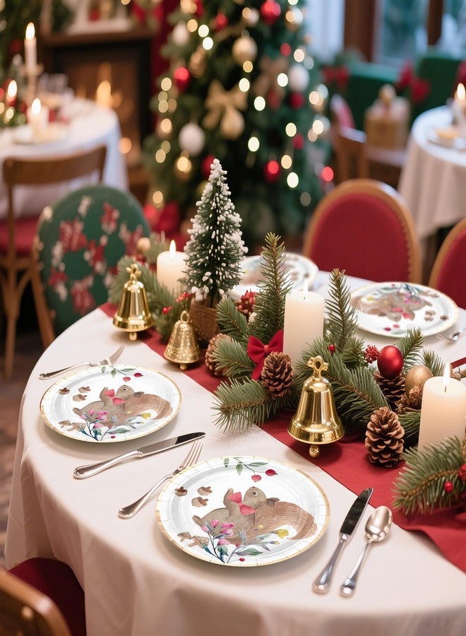 WRAPAHOLIC 25Pcs Christmas Paper Plates - 7 Inch Gold Foil Squirrel Disposable Plates Decorative Dessert Plates for Christmas Party Tableware Supplies Table Decor - Image 5