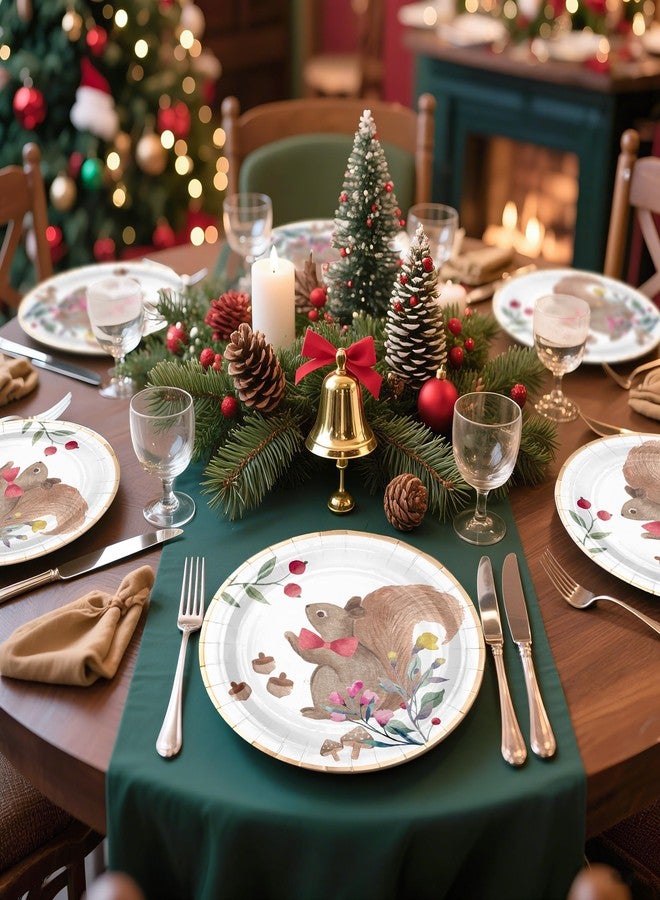 WRAPAHOLIC 25Pcs Christmas Paper Plates - 7 Inch Gold Foil Squirrel Disposable Plates Decorative Dessert Plates for Christmas Party Tableware Supplies Table Decor - Image 4