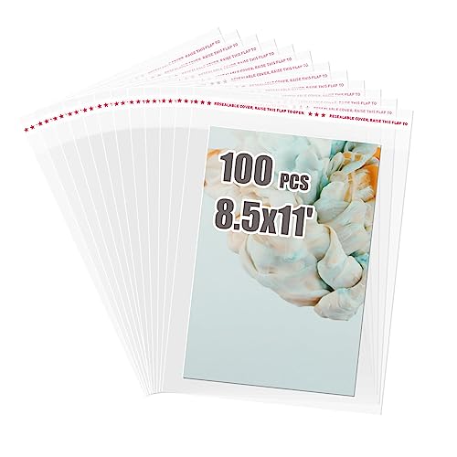 Egofine Self Sealing Cellophane Bags 100 PCS Clear Resealable Sleeves Bags for 8.5x11 Photo Mats (Bag Size:8.67x11.02 inches for 8.5x11 Mats) - Image 1