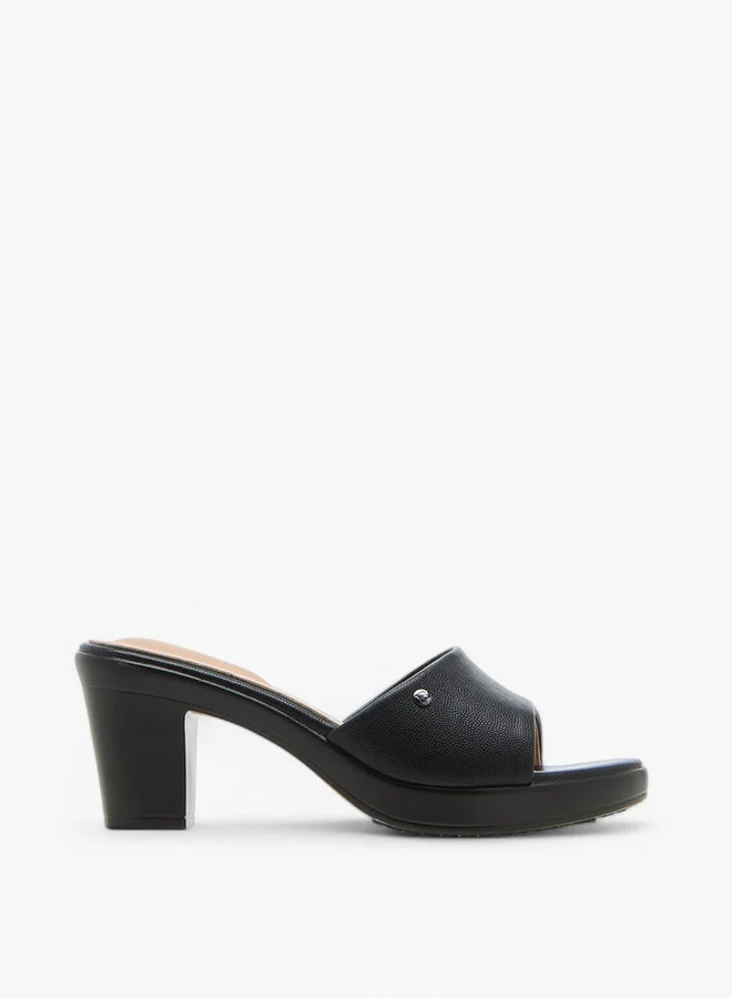 Flora Bella By Shoexpress Textured Slip-On Sandals with Block Heel