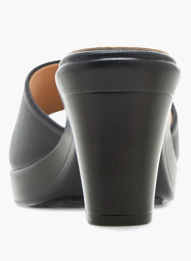 Flora Bella By Shoexpress Flora Bella Textured Slip-On Sandals With Block Heel