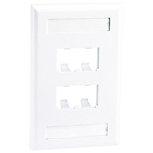 Panduit CFPL4WHY 4-Port Mini-Com Single-Gang Faceplate with Labels, Classic Series, White - Image 1
