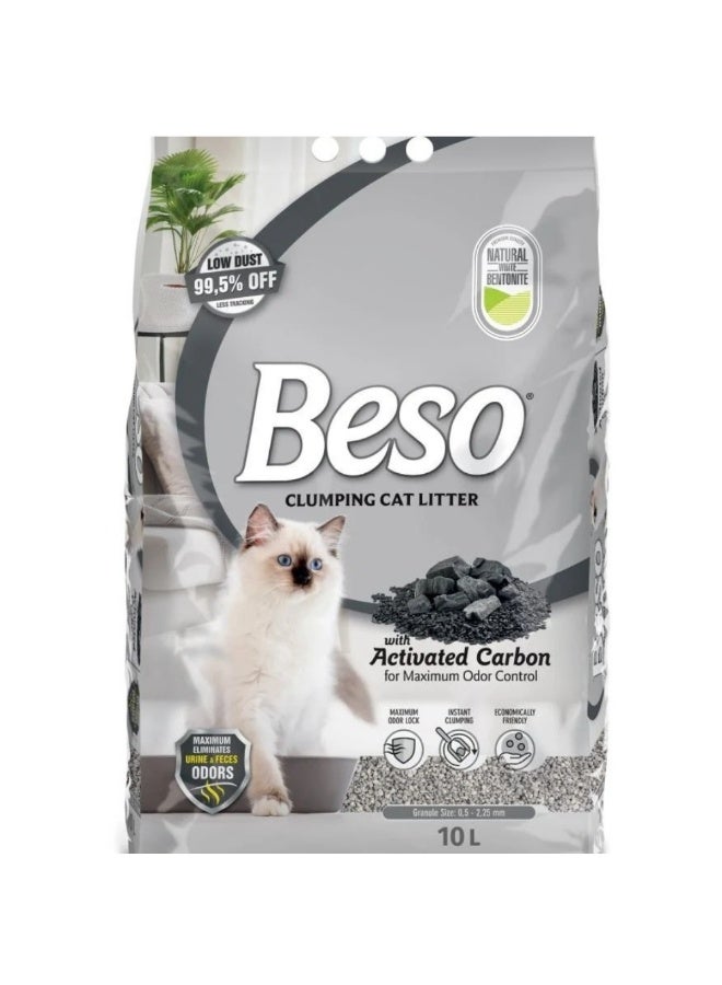 Natural Bentonite Clumping Cat Litter with Activated Carbon – Strong Instant Clumping 10L