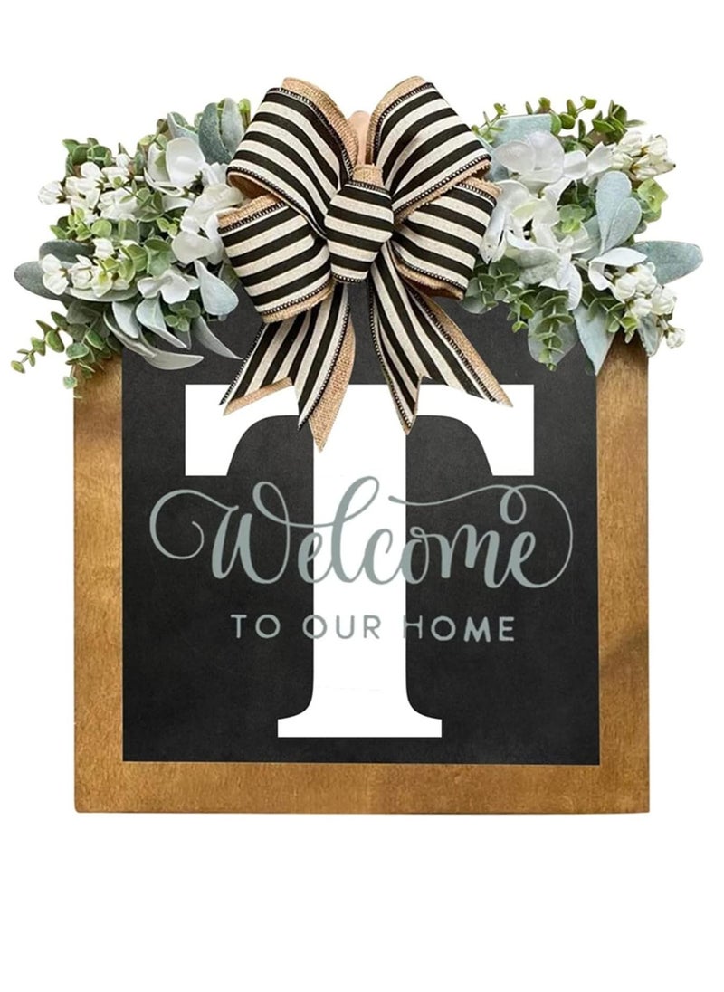Y&D Welcome Sign Creative Bowknot Letter Wreath In Front Of The Door Outdoor Decoration Props For The Courtyard 35x40CM  - Image 1