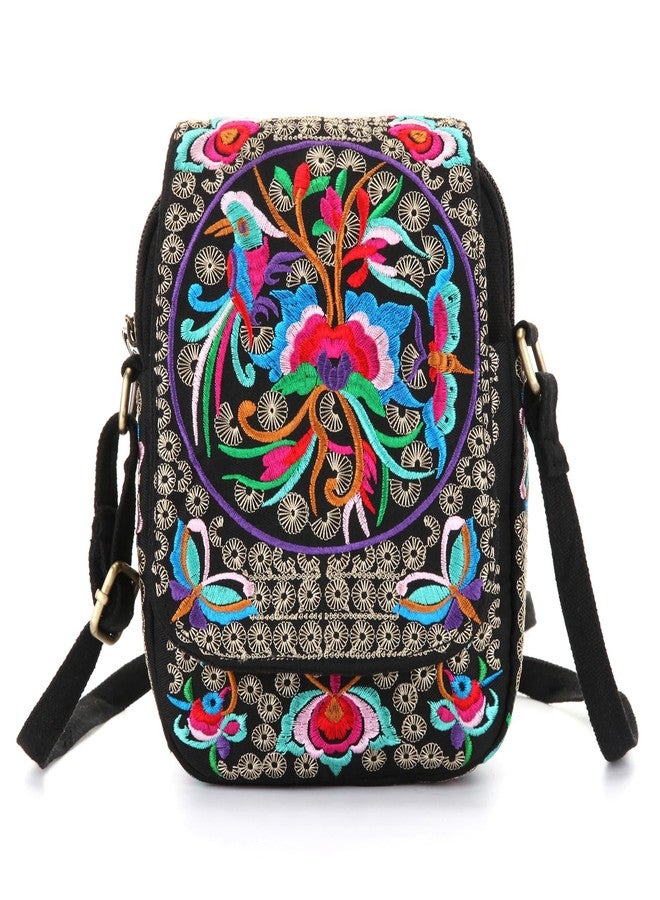 Goodhan Vintage Crossbody Bag Flower Embroidered Cellphone Purse Small Handbag Coin Purse, Bigger Version - Image 1