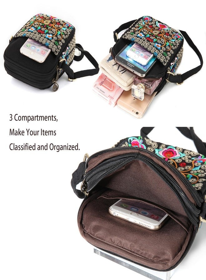 Goodhan Vintage Crossbody Bag Flower Embroidered Cellphone Purse Small Handbag Coin Purse, Bigger Version - Image 4