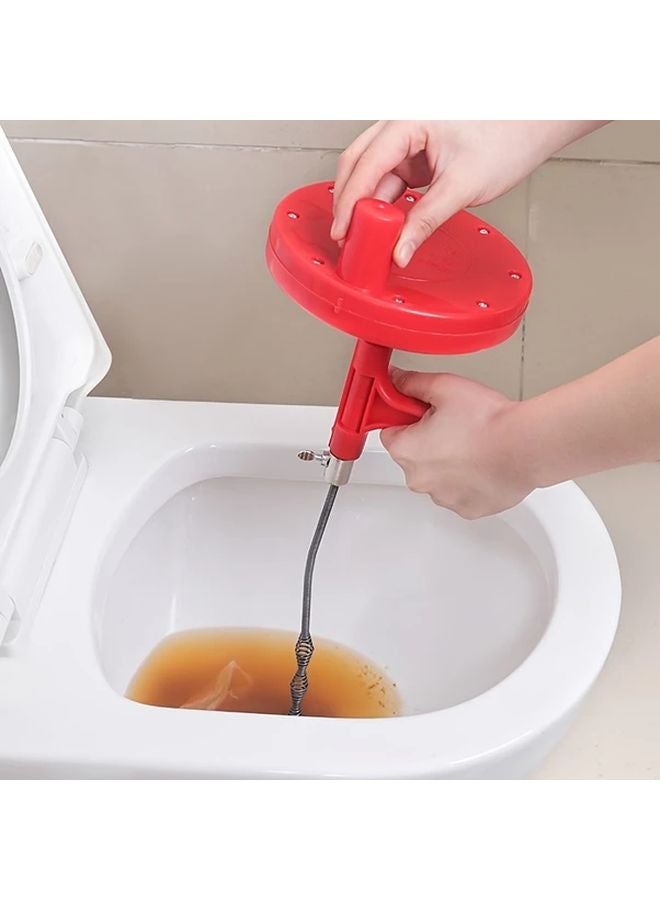 Red Heavy Duty Manual Drain Snake Toilet Unblocking Tool Ergonomic Handle - Image 5