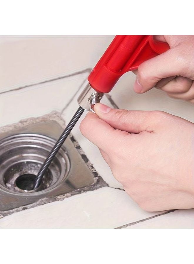 Red Heavy Duty Manual Drain Snake Toilet Unblocking Tool Ergonomic Handle - Image 2