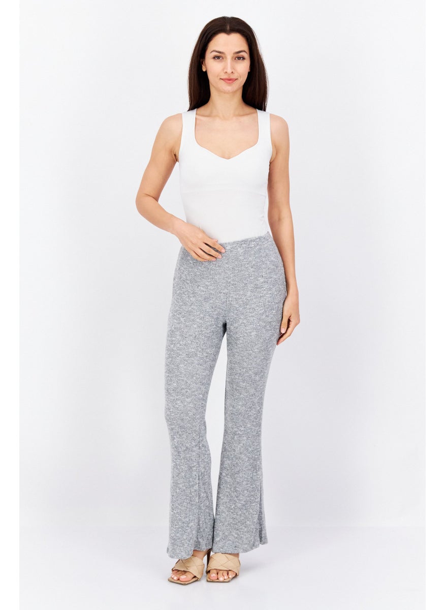 Sage The Label - Women Wide Leg Textured Pull On Pants, Grey - Image 1