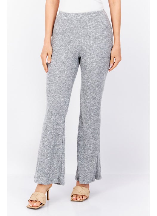Women Wide Leg Textured Pull On Pants, Grey