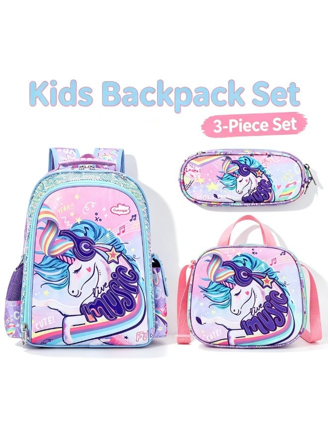 3PCS Unicorn School Backpack 6-10 Years - Lightweight, Ergonomic & Waterproof Back to School Gift - Image 1