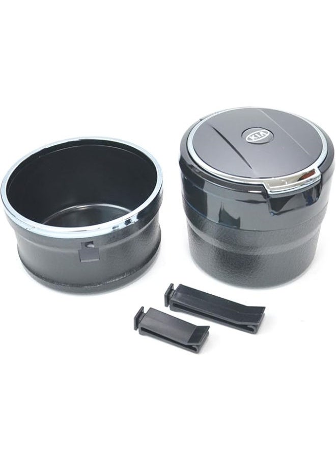 Generic - Adjustable Smokeless Car Ashtray with Lid Smell Proof with LED Light with All-ceramic Interior - Cup holder size - Detachable and Portable, Kia - Black and Silver - Image 1