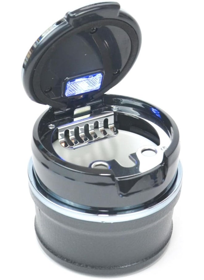 Generic - Adjustable Smokeless Car Ashtray with Lid Smell Proof with LED Light with All-ceramic Interior - Cup holder size - Detachable and Portable, Kia - Black and Silver - Image 1