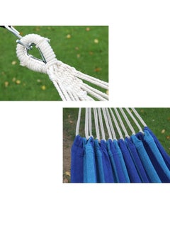 General Outdoor Indoor Garden Terrace Backyard Hammock Portable Sports Home Travel Picnic Swing Canvas Striped Hanging Bed with Bag (Dark Blue)  - Image 2