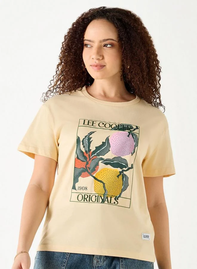 Lee Cooper Graphic Print Crew Neck T-shirt with Short Sleeves