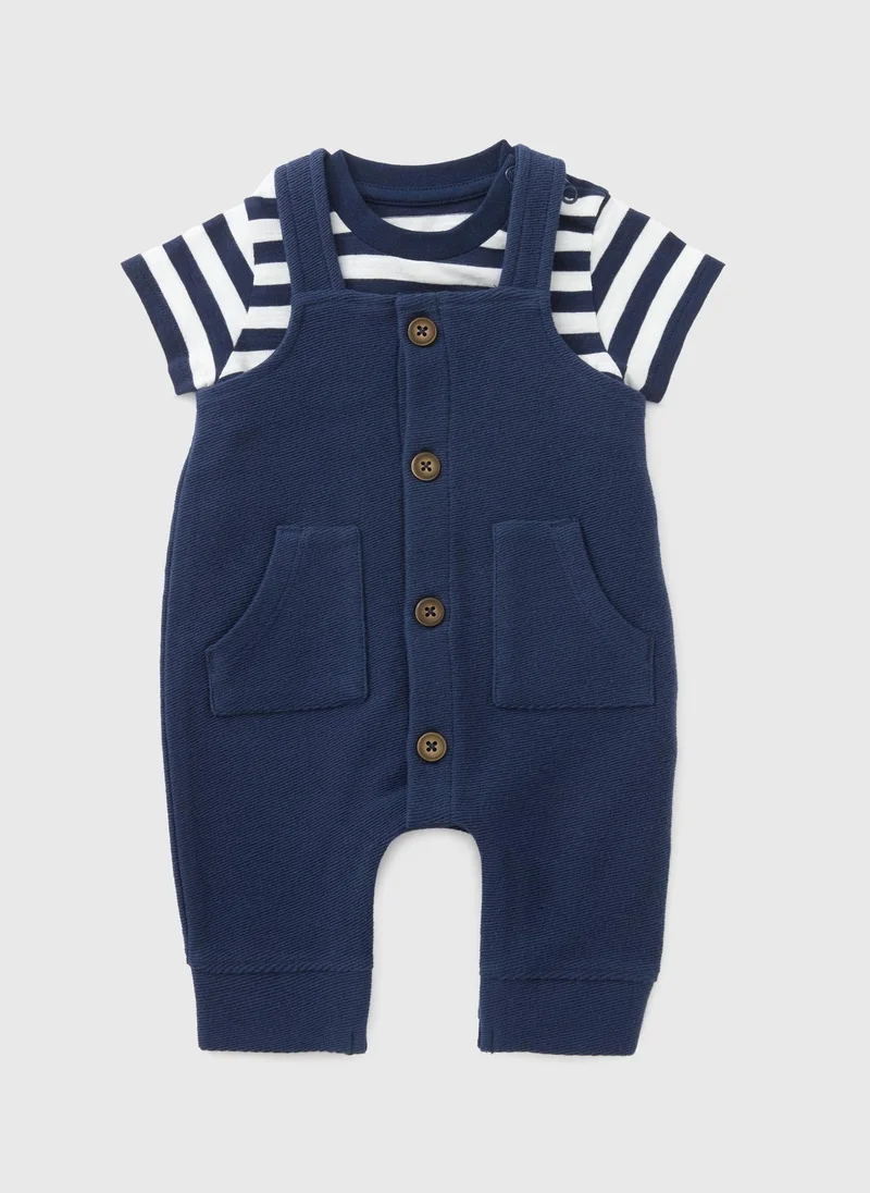 Matalan Baby Navy Stripe Top & Dungaree Set