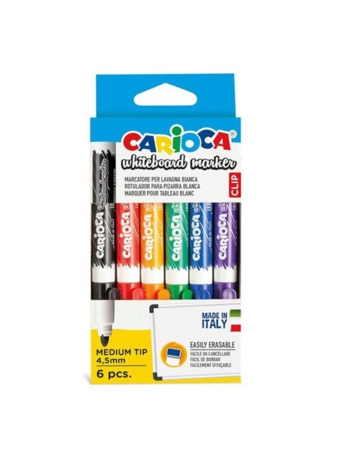 carioca clip erasable whiteboard markers - assorted colours (pack of 6) - Image 1