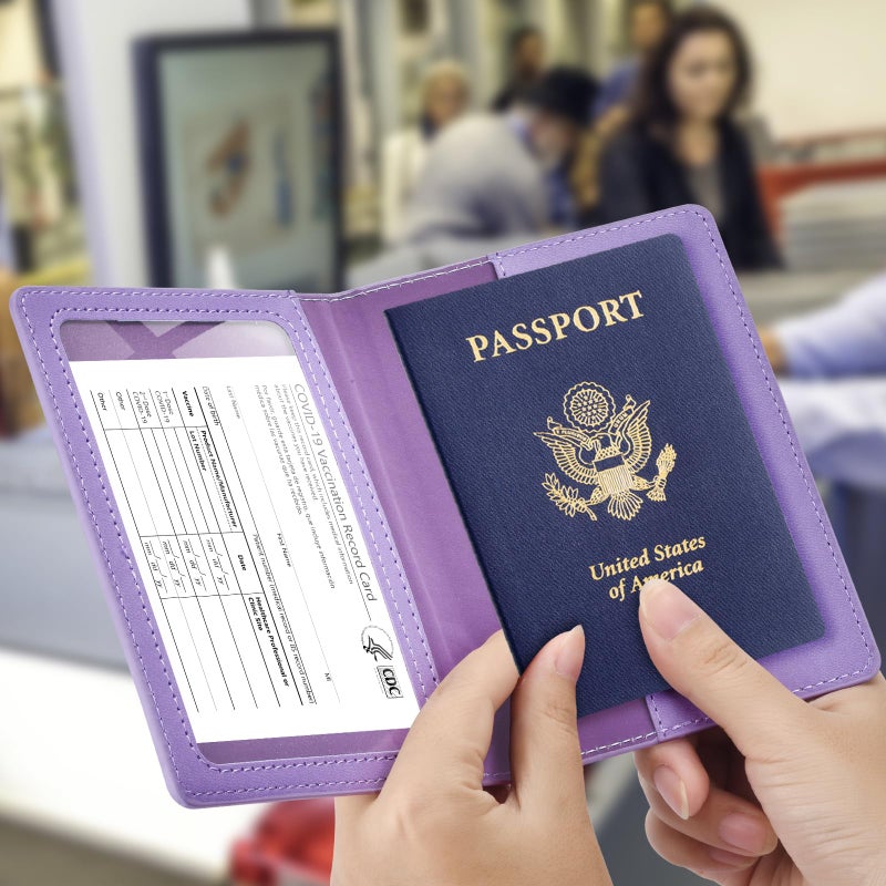 Eoehro Passport and Vaccine Card Holder Cover Combo, Passport Case /Wallet with Vaccine Card Slot for Women and Men(AL-Purple)  - Image 2