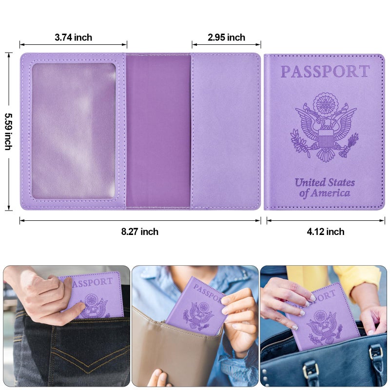 Eoehro Passport and Vaccine Card Holder Cover Combo, Passport Case /Wallet with Vaccine Card Slot for Women and Men(AL-Purple)  - Image 3