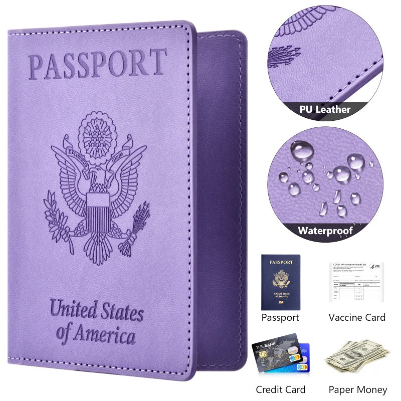 Eoehro Passport and Vaccine Card Holder Cover Combo, Passport Case /Wallet with Vaccine Card Slot for Women and Men(AL-Purple)  - Image 4