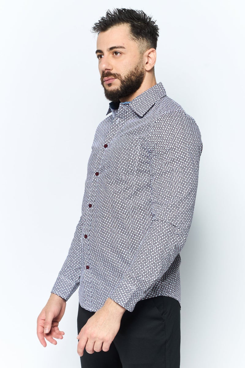 English Laundry قميص رجالي بقصة عادية بأكمام طويلة وطباعة شاملة، متعدد الألوان - Image 3