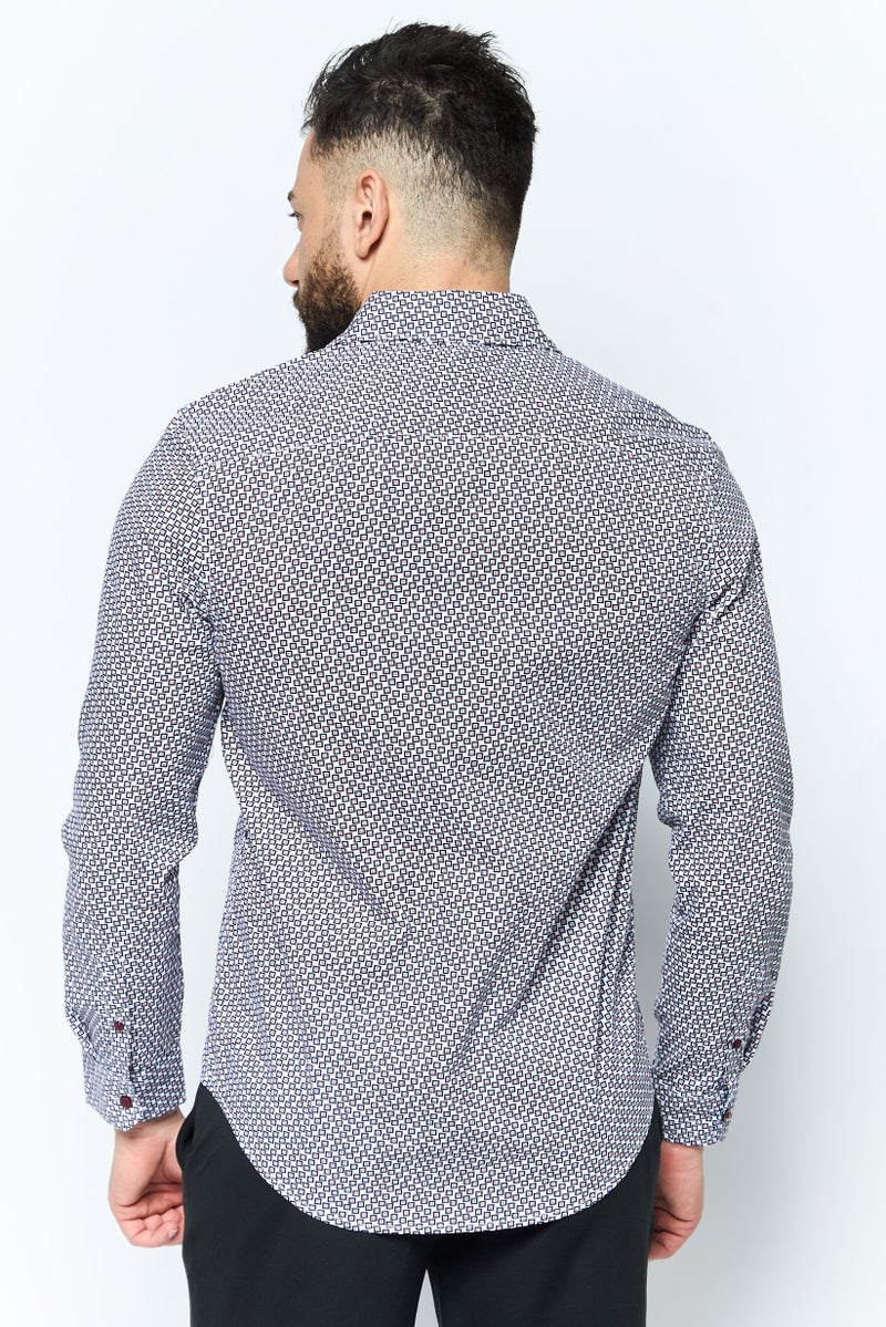 English Laundry قميص رجالي بقصة عادية بأكمام طويلة وطباعة شاملة، متعدد الألوان - Image 4