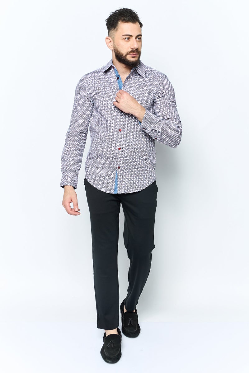 English Laundry قميص رجالي بقصة عادية بأكمام طويلة وطباعة شاملة، متعدد الألوان - Image 2