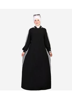 Black crepe abaya with white side stripes