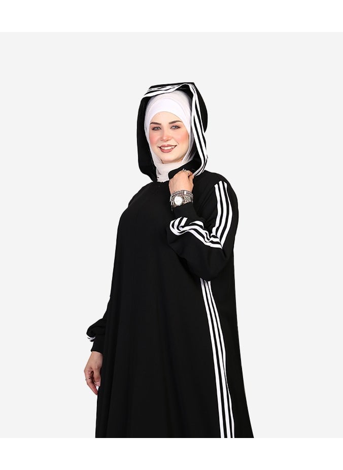 Generic - Black crepe abaya with white side stripes - Image 1