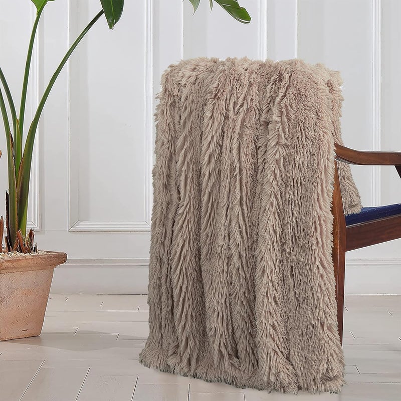 Tuddrom Decorative Extra Soft Faux Fur Throw Blanket 50"x60",Solid Reversible Fuzzy Lightweight Long Hair Shaggy Blanket,Fluffy Cozy Plush Fleece Comfy Microfiber Blanket for Couch Sofa Bed,Khaki - Image 5