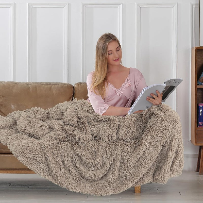 Tuddrom Decorative Extra Soft Faux Fur Throw Blanket 50"x60",Solid Reversible Fuzzy Lightweight Long Hair Shaggy Blanket,Fluffy Cozy Plush Fleece Comfy Microfiber Blanket for Couch Sofa Bed,Khaki - Image 3