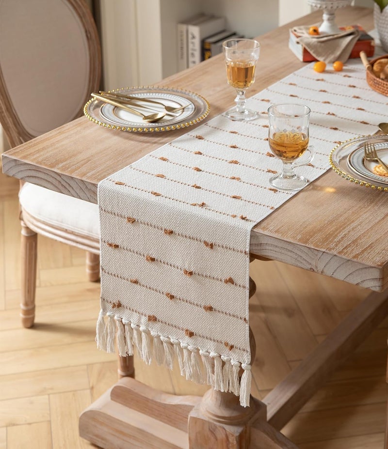 STONEMUNK Cotton Table Runner 13'' x 72'' Eco-Friendly Hand-Made Cotton Runner for Parties, Dining Table, Wedding, Boho Runner - (Brown - Pile (Raj)) - Image 2