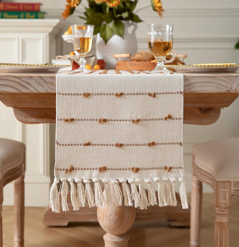 STONEMUNK Cotton Table Runner 13'' x 72'' Eco-Friendly Hand-Made Cotton Runner for Parties, Dining Table, Wedding, Boho Runner - (Brown - Pile (Raj)) - Image 1