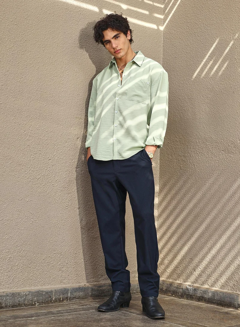 كامبوس سوترا Men's Sage Green Modular Solid Oversized Shirt