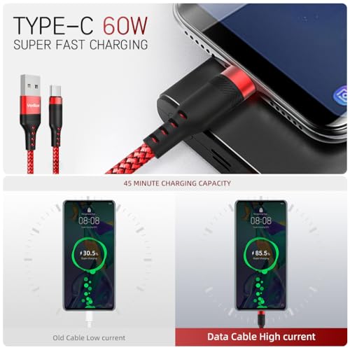 Verilux® 8M/26Ft Type C Cable, 10W USB to C Type Charger Cable, Nylon braided Ultra Long USB Cable C Type Charging Cable Compatible with iPhone 17/16/15, Tablet & More Type C Devices, Red - Image 2