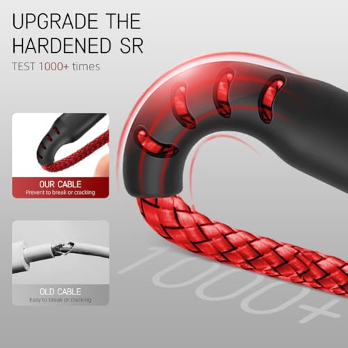 Verilux® 8M/26Ft Type C Cable, 10W USB to C Type Charger Cable, Nylon braided Ultra Long USB Cable C Type Charging Cable Compatible with iPhone 17/16/15, Tablet & More Type C Devices, Red - Image 4