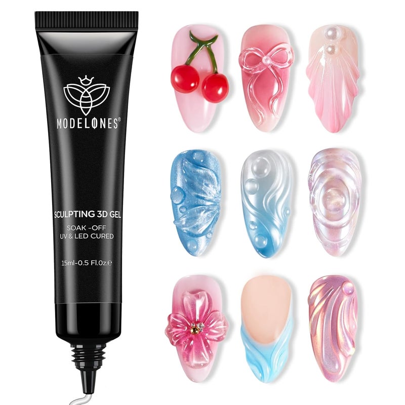 modelones Modelones 3D Nail Gel Art Sculpting Gel Glue for Molding Drawing Nail Charms  Gems Chrome Powder and Rhinestone Design No Wipe U V Light Cured Salon  DIY Use
