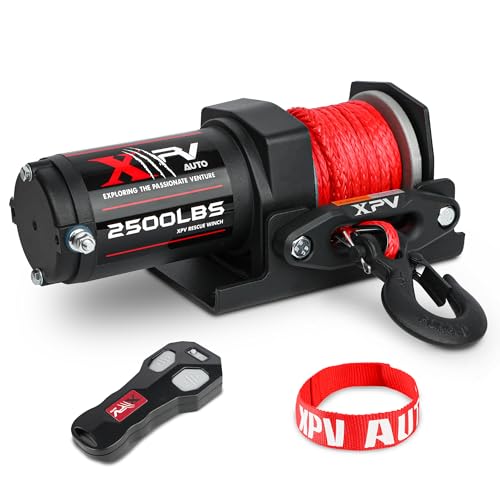 XPV AUTO 2500lbs Synthetic Winch with Remote Control & Mounting Plate ATV UTV Towing Trailer Winch Off-Road - Image 1
