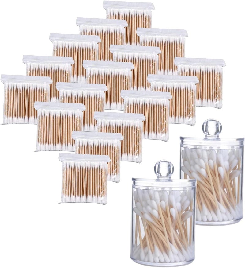 Duomama 1600 Count Cotton Swabs with 2 Transparent round cotton swab boxes - Double Round Tips - Image 1