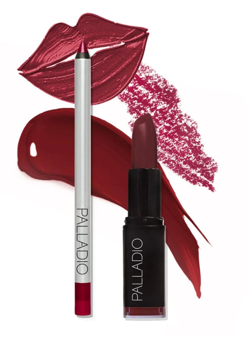 بالاديو مجموعة ثنائي الشفاه – أحمر شفاه عشبي مطفي مع محدد شفاه دقيق | ثبات طويل وخالٍ من التجارب على الحيوانات - Image 1