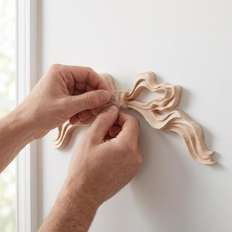 Angoily 3pcs European Vintage Wooden Carved Applique Bow Knot Decals Unpainted Wood Carvings for Wall Furniture Cabinet Decoration Craft DIY - Image 3
