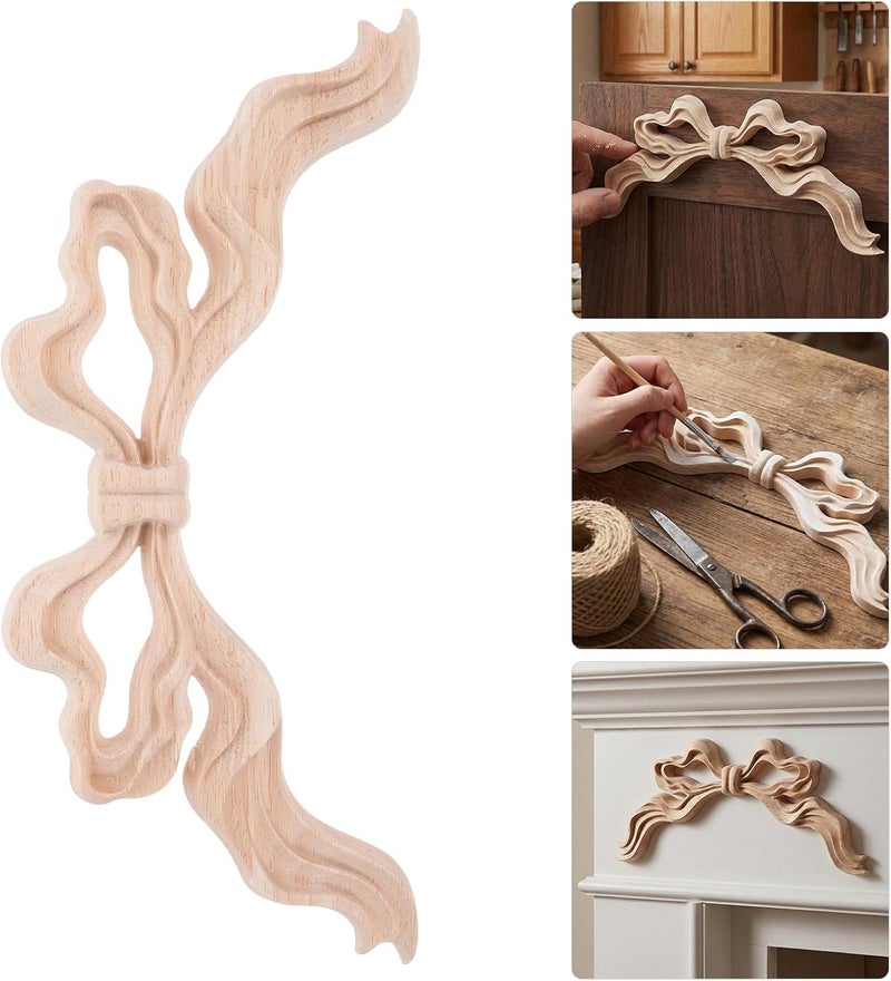 Angoily 3pcs European Vintage Wooden Carved Applique Bow Knot Decals Unpainted Wood Carvings for Wall Furniture Cabinet Decoration Craft DIY - Image 5