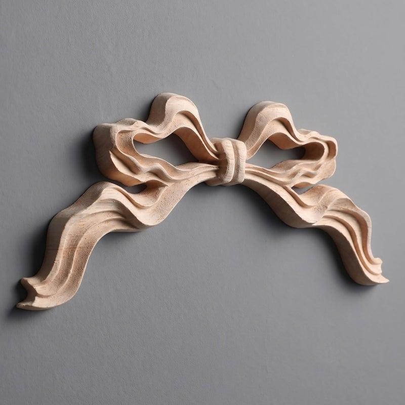Angoily 3pcs European Vintage Wooden Carved Applique Bow Knot Decals Unpainted Wood Carvings for Wall Furniture Cabinet Decoration Craft DIY - Image 4
