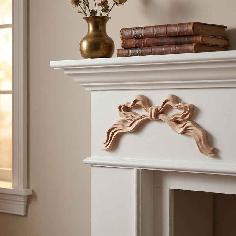 Angoily 3pcs European Vintage Wooden Carved Applique Bow Knot Decals Unpainted Wood Carvings for Wall Furniture Cabinet Decoration Craft DIY - Image 2